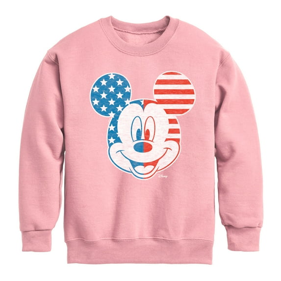 Disney - Americana - Mickey Face Stars And Stripes - Toddler And Youth Crewneck Fleece Sweatshirt