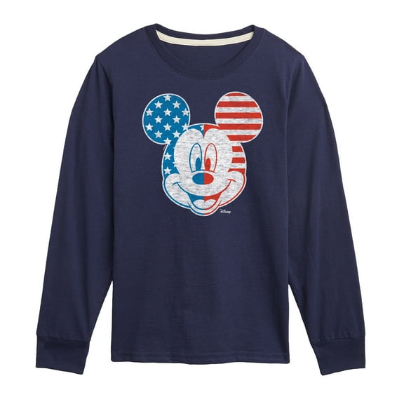 Disney - Americana - Mickey Face Stars And Stripes - Toddler And Youth Long Sleeve Graphic T-Shirt