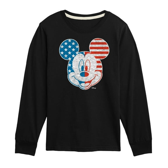Disney - Americana - Mickey Face Stars And Stripes - Toddler And Youth Long Sleeve Graphic T-Shirt