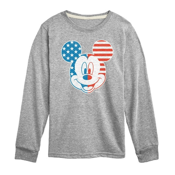 Disney - Americana - Mickey Face Stars And Stripes - Toddler And Youth Long Sleeve Graphic T-Shirt