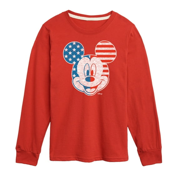 Disney - Americana - Mickey Face Stars And Stripes - Toddler And Youth Long Sleeve Graphic T-Shirt