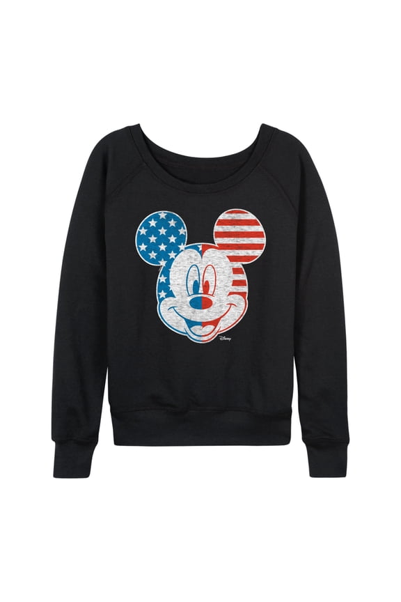 - Americana - Mickey Face Stars And Stripes - Women's Lightweight French Terry Long Sleeve Shirt