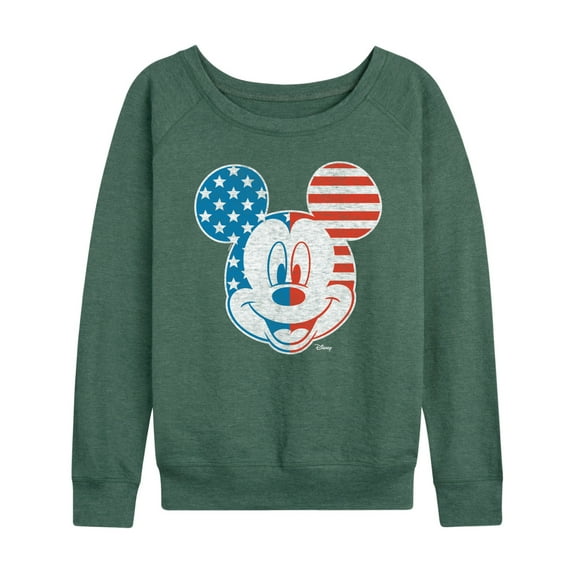 Disney - Americana - Mickey Face Stars And Stripes - Women's Lightweight French Terry Long Sleeve Shirt