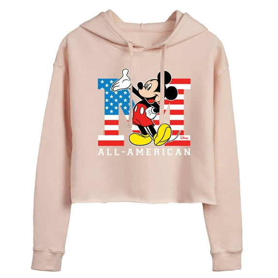 Disney - Americana - Mickey Flag All American - Juniors Cropped Pullover Hoodie