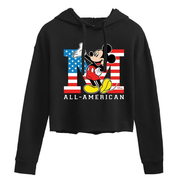 Disney - Americana - Mickey Flag All American - Juniors Cropped Pullover Hoodie