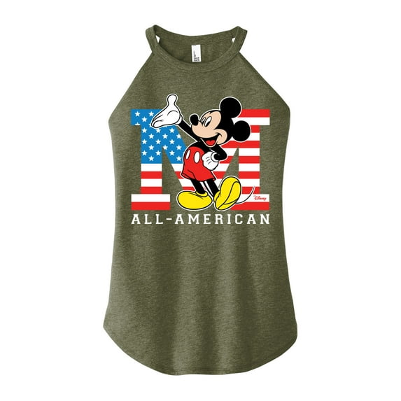 Disney - Americana - Mickey Flag All American - Juniors High Neck Tank Top