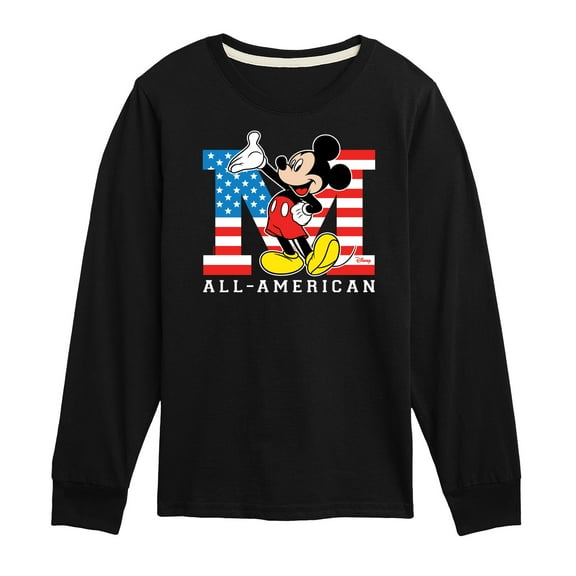 Disney - Americana - Mickey Flag All American - Toddler And Youth Long Sleeve Graphic T-Shirt