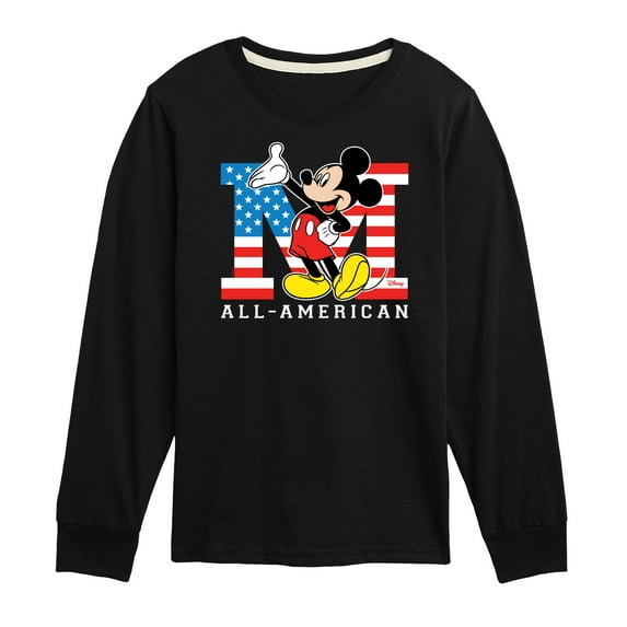 Disney - Americana - Mickey Flag All American - Toddler And Youth Long Sleeve Graphic T-Shirt