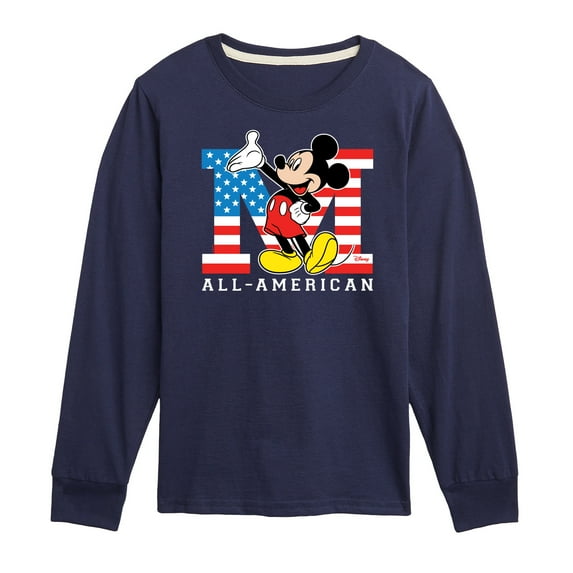 Disney - Americana - Mickey Flag All American - Toddler And Youth Long Sleeve Graphic T-Shirt