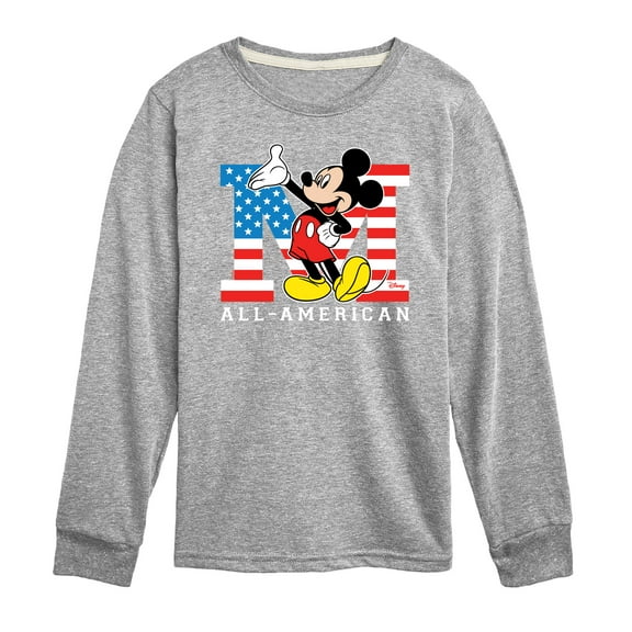 Disney - Americana - Mickey Flag All American - Toddler And Youth Long Sleeve Graphic T-Shirt