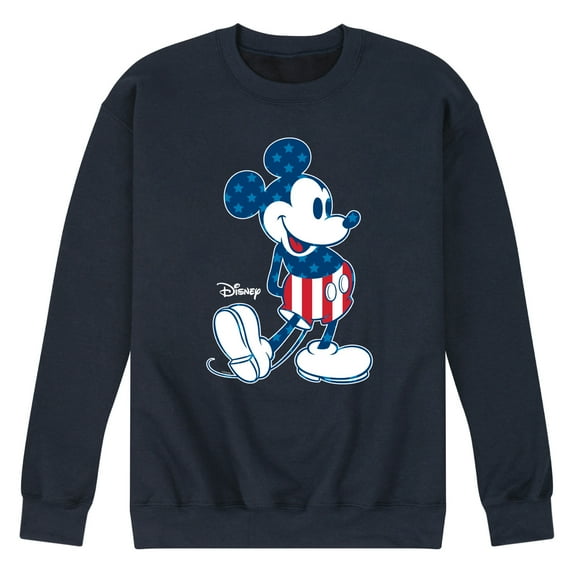 Disney - Americana - Mickey Flag Pattern - Men's Crew Neck Fleece Pullover