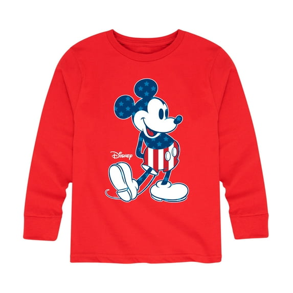 Disney - Americana - Mickey Flag Pattern - Toddler And Youth Long Sleeve Graphic T-Shirt