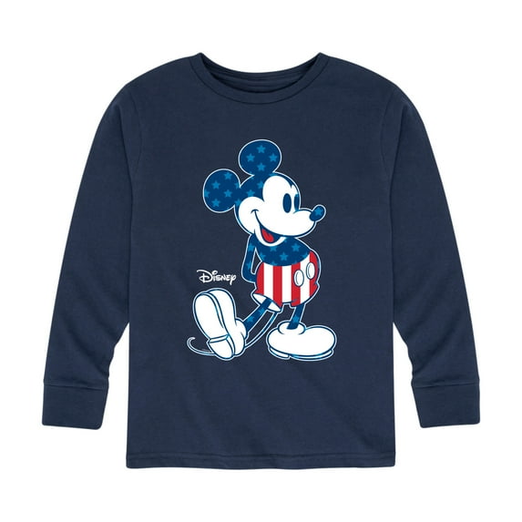 Disney - Americana - Mickey Flag Pattern - Toddler And Youth Long Sleeve Graphic T-Shirt