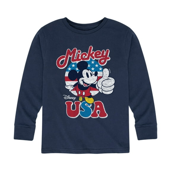Disney - Americana - Mickey Mouse USA Flag - Toddler And Youth Long Sleeve Graphic T-Shirt
