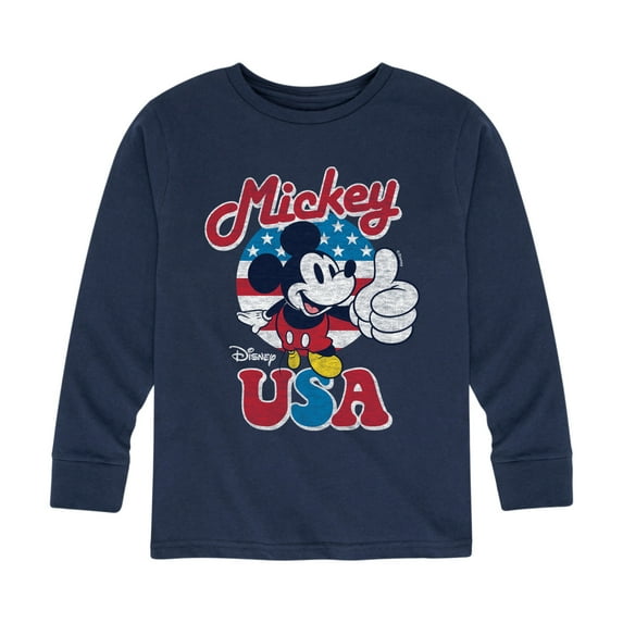Disney - Americana - Mickey Mouse USA Flag - Toddler And Youth Long Sleeve Graphic T-Shirt