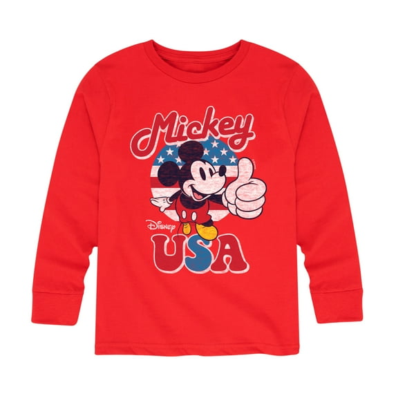 Disney - Americana - Mickey Mouse USA Flag - Toddler And Youth Long Sleeve Graphic T-Shirt