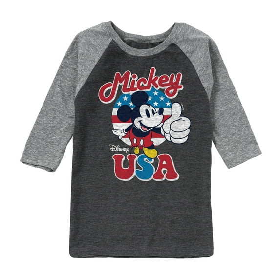 Disney - Americana - Mickey Mouse USA Flag - Toddler And Youth Raglan Graphic T-Shirt