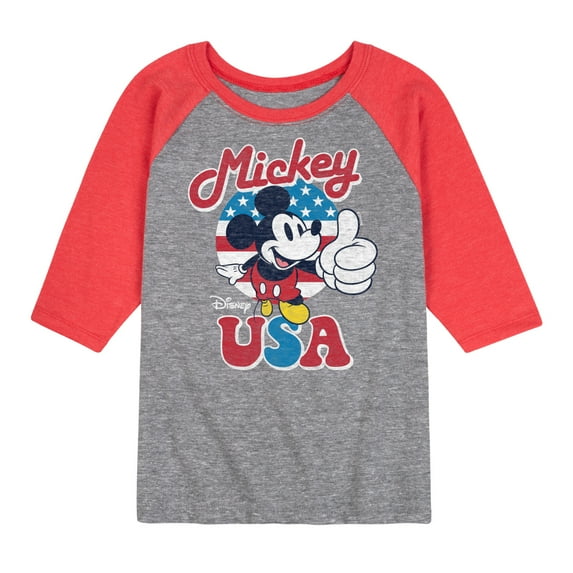 Disney - Americana - Mickey Mouse USA Flag - Toddler And Youth Raglan Graphic T-Shirt