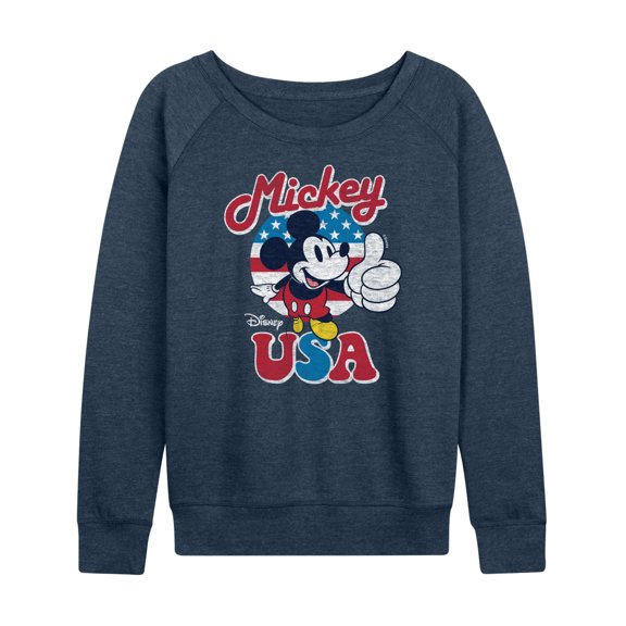 Disney - Americana - Mickey Mouse USA Flag - Women's Lightweight French Terry Long Sleeve Shirt