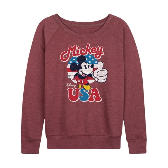 Disney - Americana - Mickey Mouse USA Flag - Women's Lightweight French Terry Long Sleeve Shirt