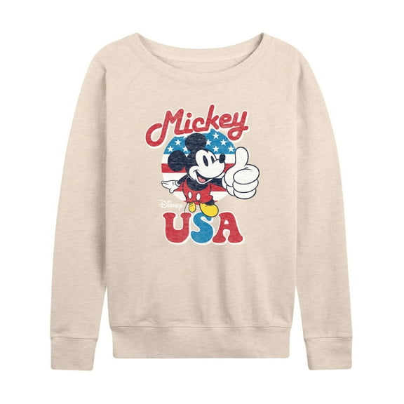 Disney - Americana - Mickey Mouse USA Flag - Women's Lightweight French Terry Long Sleeve Shirt