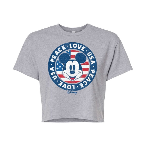 Disney - Americana - Mickey Peace Love USA - Juniors Cropped Cotton Blend T-Shirt