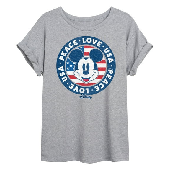 Disney - Americana - Mickey Peace Love USA - Juniors Ideal Flowy Muscle T-Shirt