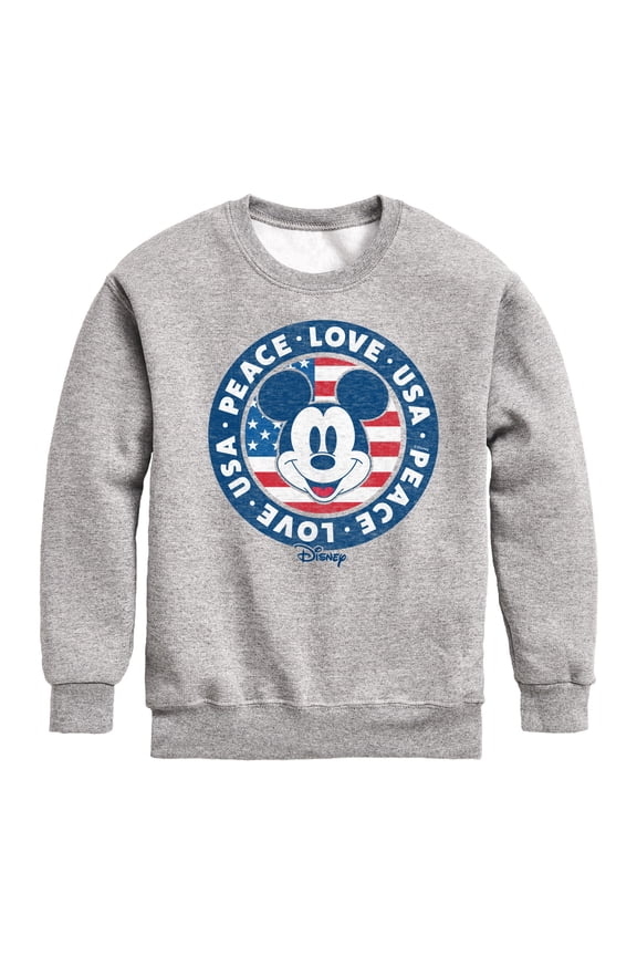 - Americana - Mickey Peace Love USA - Toddler And Youth Crewneck Fleece Sweatshirt