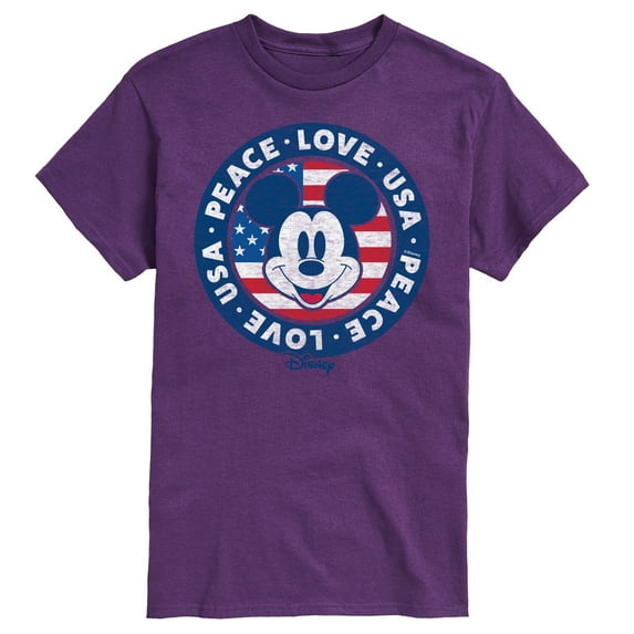 Disney - Americana - Mickey Peace Love Usa - Adult Short Sleeve Graphic T-Shirt