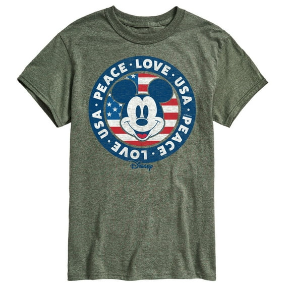 Disney - Americana - Mickey Peace Love Usa - Adult Short Sleeve Graphic T-Shirt