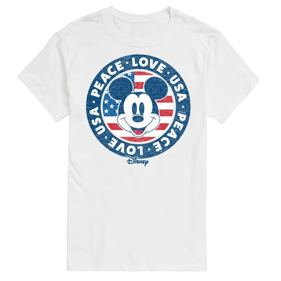 Disney - Americana - Mickey Peace Love Usa - Adult Short Sleeve Graphic T-Shirt