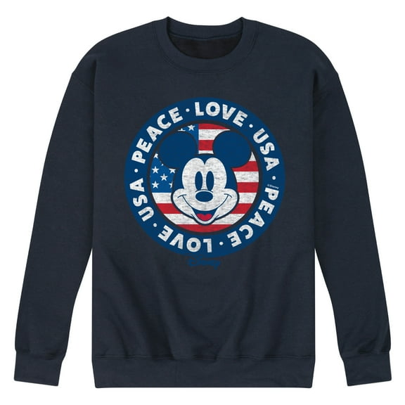 Disney - Americana - Mickey Peace Love Usa - Men's Crew Neck Fleece Pullover