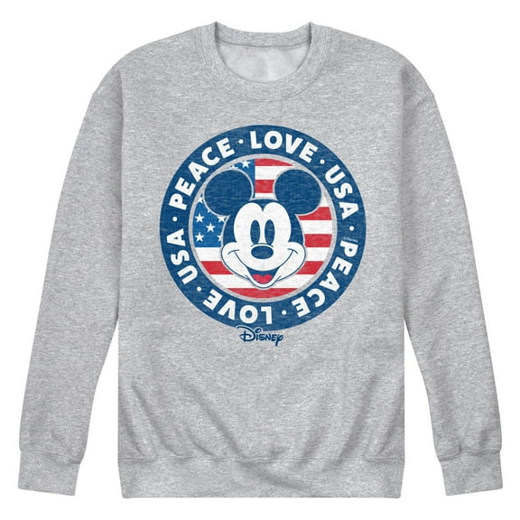 Disney - Americana - Mickey Peace Love Usa - Men's Crew Neck Fleece Pullover