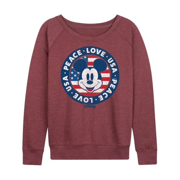 Disney - Americana - Mickey Peace Love Usa - Women's Lightweight French Terry Long Sleeve Shirt