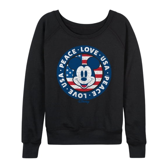 Disney - Americana - Mickey Peace Love Usa - Women's Lightweight French Terry Long Sleeve Shirt