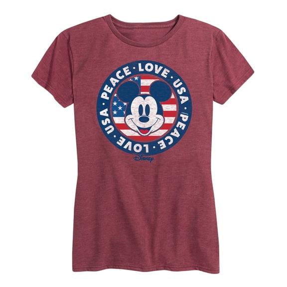 Disney - Americana - Mickey Peace Love Usa - Women's Short Sleeve Graphic T-Shirt