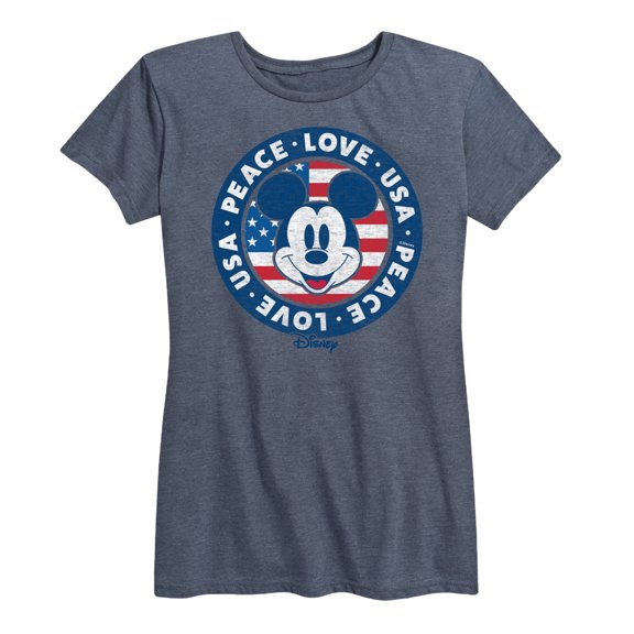 Disney - Americana - Mickey Peace Love Usa - Women's Short Sleeve Graphic T-Shirt