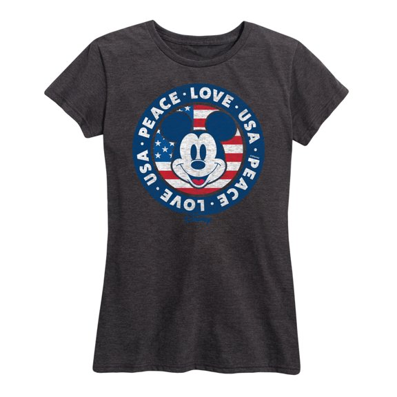 Disney - Americana - Mickey Peace Love Usa - Women's Short Sleeve Graphic T-Shirt