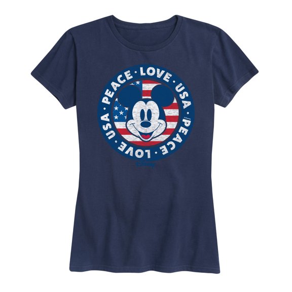 Disney - Americana - Mickey Peace Love Usa - Women's Short Sleeve Graphic T-Shirt