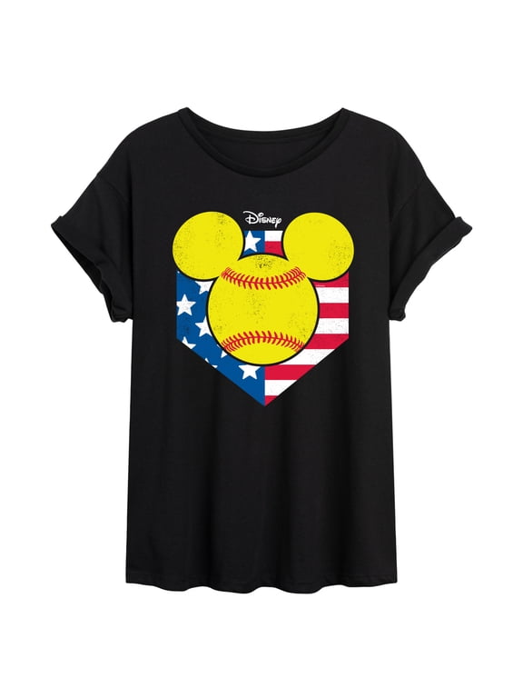 - Americana Mickey Softball Head Women's Relaxed Fit T-Shirt