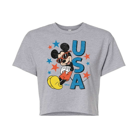 Disney - Americana - Mickey Sunglasses USA  - Juniors Cropped Cotton Blend T-Shirt