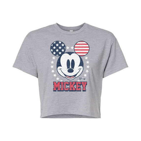 Disney - Americana - Mickey USA Ears - Juniors Cropped Cotton Blend T-Shirt
