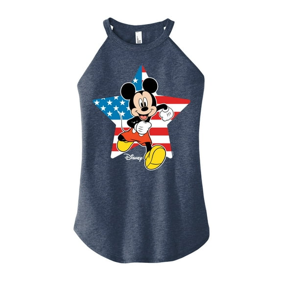 Disney - Americana - Mickey USA Flag Star - Juniors High Neck Tank Top