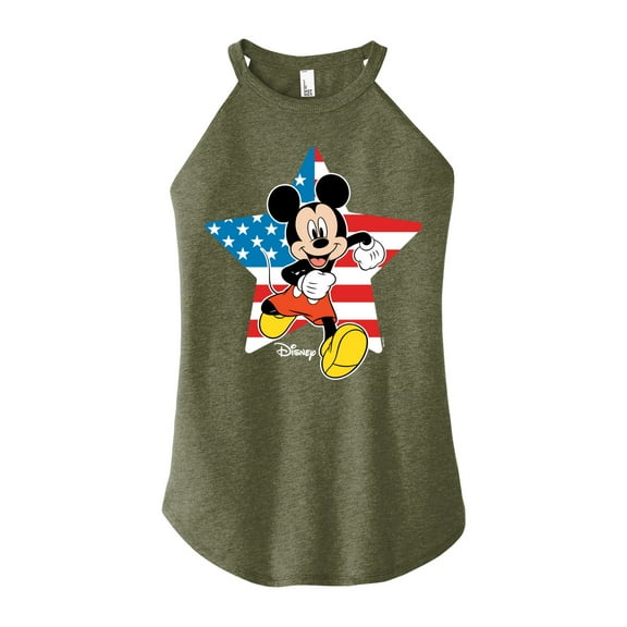 Disney - Americana - Mickey USA Flag Star - Juniors High Neck Tank Top