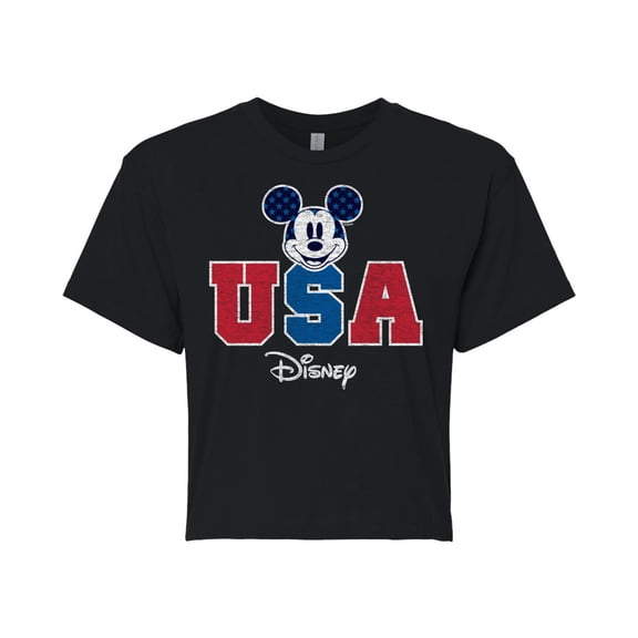Disney - Americana - Mickey USA - Juniors Cropped Cotton Blend T-Shirt