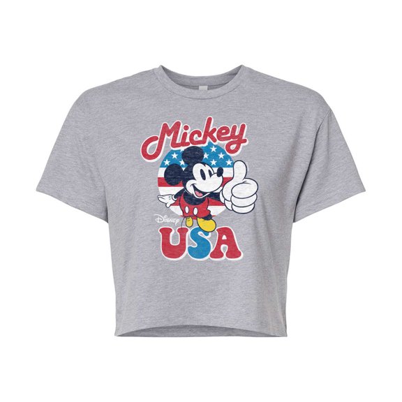 Disney - Americana - Mickey USA - Juniors Cropped Cotton Blend T-Shirt