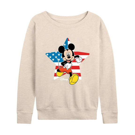 Disney - Americana - Mickey Usa Flag Star - Women's Lightweight French Terry Long Sleeve Shirt
