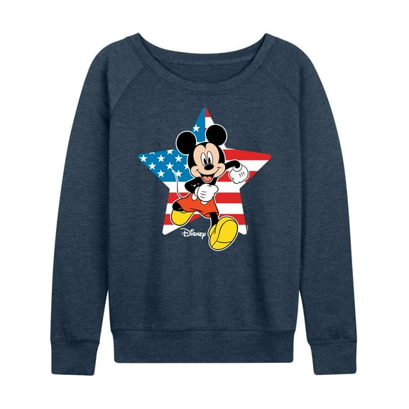 Disney - Americana - Mickey Usa Flag Star - Women's Lightweight French Terry Long Sleeve Shirt