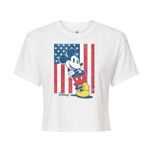 Disney - Americana - Mickey Vertical American Flag - Juniors Cropped Cotton Blend T-Shirt