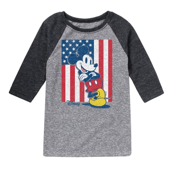 Disney - Americana - Mickey Vertical American Flag - Toddler And Youth Raglan Graphic T-Shirt